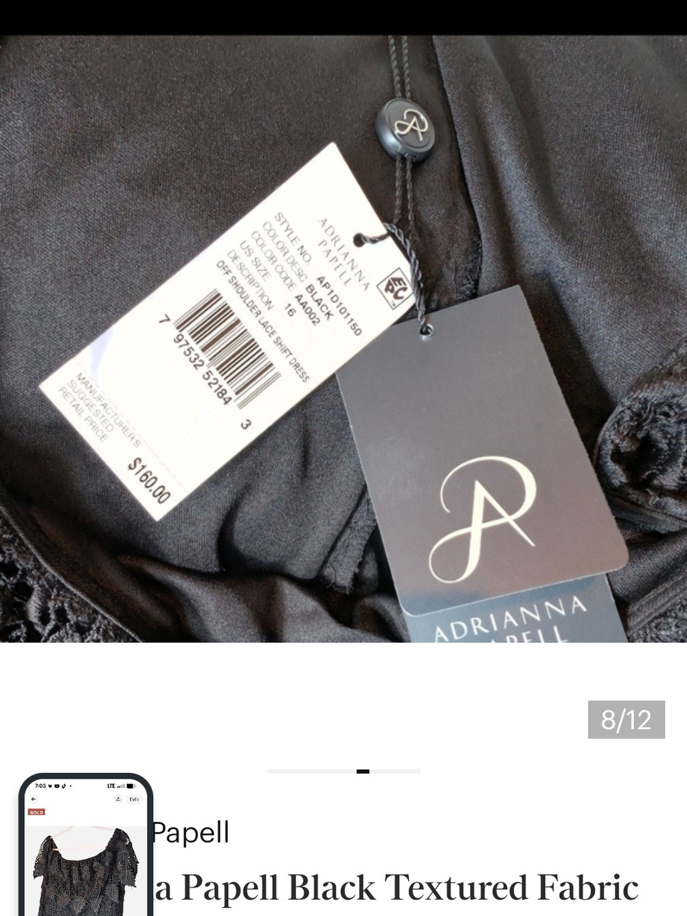 Adrianna papell I'mBlack Lace Off-Shoulder Women’s Dress - Picture 8 of 8